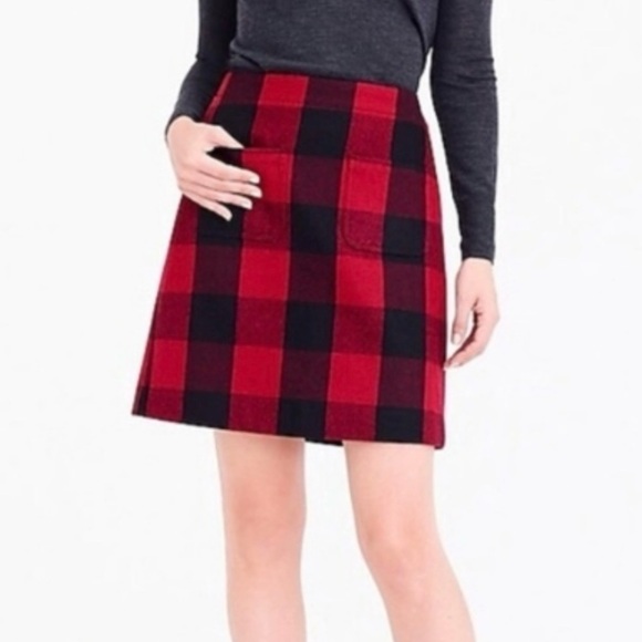 J. Crew Dresses & Skirts - J. Crew Red/Black Checkered A-Line Mini Skirt, Wool Blend, Lined, Holidays, Sz 4